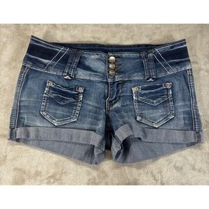 Thread Market Denim Shorts Womens 7 Blue Low Rise Y2K Cuffed Flap Pocket